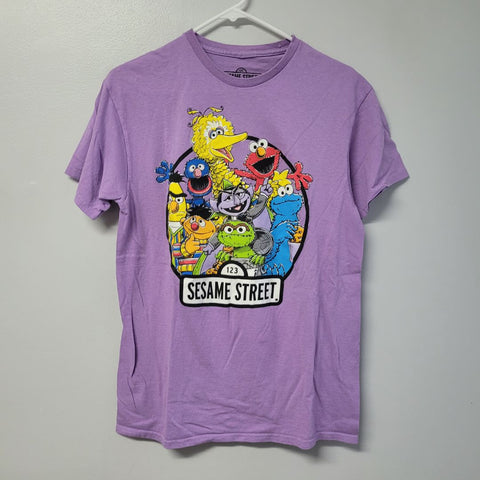 Sesame Street Gang Tee Shirt Purple Womens Medium Big Bird Muppets Elmo Cookie