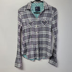 American Eagle Outfitters Plais Shirt Snap Pockets Women's Size 4 Small Gray