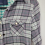 American Eagle Outfitters Plais Shirt Snap Pockets Women's Size 4 Small Gray