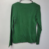 Snowman Glitter Long Sleeve Tee Shirt Winter Christmas Dark Green Womens Small