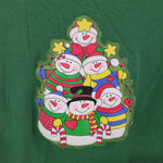 Snowman Glitter Long Sleeve Tee Shirt Winter Christmas Dark Green Womens Small