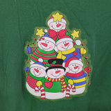 Snowman Glitter Long Sleeve Tee Shirt Winter Christmas Dark Green Womens Small