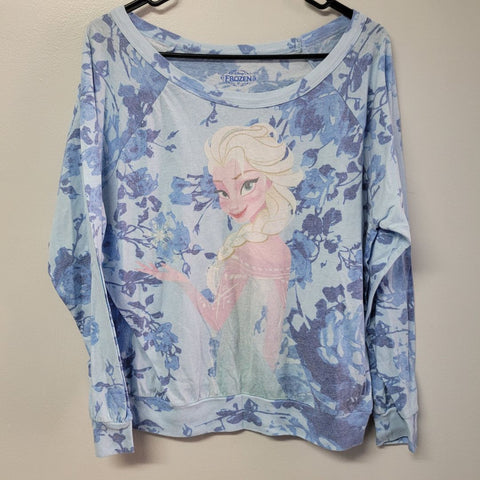 Disney Frozen Long Sleeve Tee Shirt Blue Elsa Youth Large Girls School