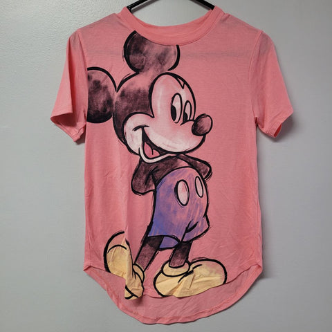 Disney Mickey Mouse Tee Shirt Juniors Small Pink Cartoon Sketch Short Sleeve