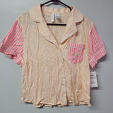 Joyspun Pajama Top Striped Shirt Collar Pocket Pink Peach Tags Womens Small Tags