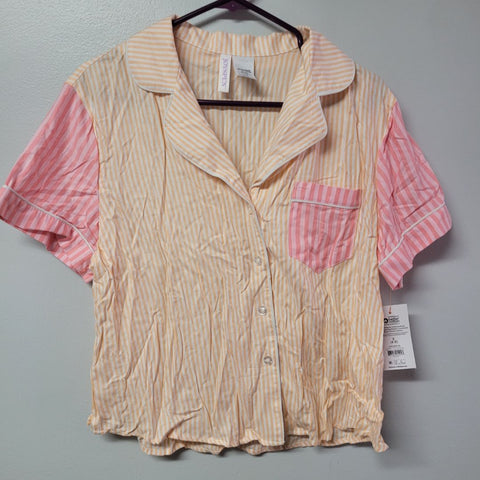 Joyspun Pajama Top Striped Shirt Collar Pocket Pink Peach Tags Womens Small Tags