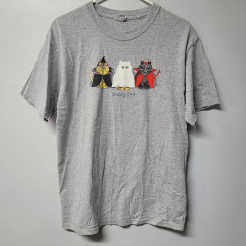 Scared Cats Halloween Shirt Gray Costumes Cute Kitty Womens Medium Tee