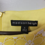 Madison Leigh Dress Lace Yellow Daisy Womens Size 6 Zipper Cap Sleeve Small