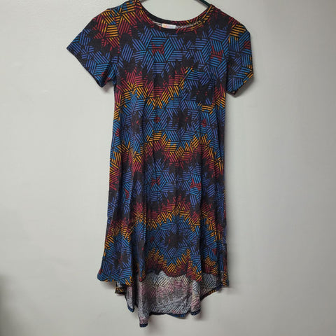 Lularoe Dress Short Sleeve Chest Pocket Womens XXS Geometric Tribal Mid Length
