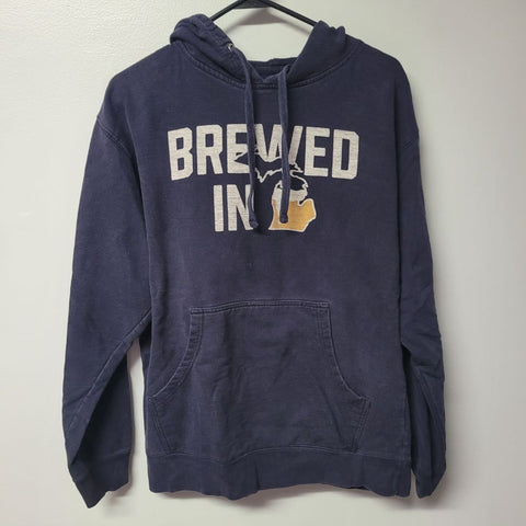 Brewed In Michigan Hoodie Beer Peninsula Ann Arbor Micro Mens Medium Blue Tractor
