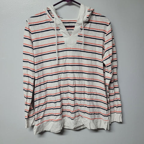 St John's Bay Hooded Shirt Thin Lightweight Hoodie Striped Peach Pink Womens M