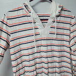 St John's Bay Hooded Shirt Thin Lightweight Hoodie Striped Peach Pink Womens M