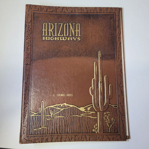 Arizona Highways Leather Binder Empty Magazine Holder Vintage Brown Cactus 1970s