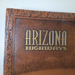 Arizona Highways Leather Binder Empty Magazine Holder Vintage Brown Cactus 1970s