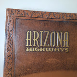 Arizona Highways Leather Binder Empty Magazine Holder Vintage Brown Cactus 1970s