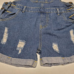 Overall Shorts Jean Denim Distressed Womens Small 4 6 Blue Button Sides Pockets