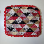 Handmade Hotpads Lace Doily Edge Sewn Pair Red Black 7 x 5.5 Inches Grannycore