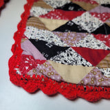 Handmade Hotpads Lace Doily Edge Sewn Pair Red Black 7 x 5.5 Inches Grannycore