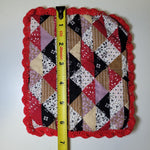 Handmade Hotpads Lace Doily Edge Sewn Pair Red Black 7 x 5.5 Inches Grannycore