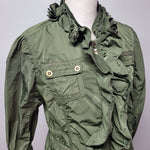 White House Black Market Ruffle Jacket Zip Pocket Green Womens Small Lightweight