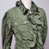 White House Black Market Ruffle Jacket Zip Pocket Green Womens Small Lightweight