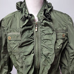 White House Black Market Ruffle Jacket Zip Pocket Green Womens Small Lightweight