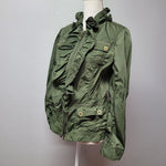 White House Black Market Ruffle Jacket Zip Pocket Green Womens Small Lightweight