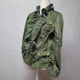 White House Black Market Ruffle Jacket Zip Pocket Green Womens Small Lightweight