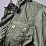 White House Black Market Ruffle Jacket Zip Pocket Green Womens Small Lightweight
