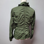 White House Black Market Ruffle Jacket Zip Pocket Green Womens Small Lightweight