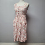 Monteau Dress Pink Floral A Line Belted Elastic Waist Button Front Womens XS