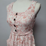Monteau Dress Pink Floral A Line Belted Elastic Waist Button Front Womens XS