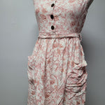 Monteau Dress Pink Floral A Line Belted Elastic Waist Button Front Womens XS