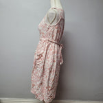Monteau Dress Pink Floral A Line Belted Elastic Waist Button Front Womens XS