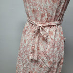 Monteau Dress Pink Floral A Line Belted Elastic Waist Button Front Womens XS
