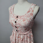 Monteau Dress Pink Floral A Line Belted Elastic Waist Button Front Womens XS