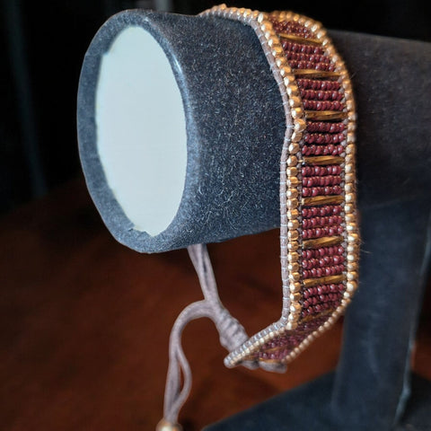 Handcrafted Brown Beaded Bracelet With Gold & Bronze Accents Adjustable Strap Handmade Jewelry