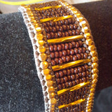 Handcrafted Brown Beaded Bracelet With Gold & Bronze Accents Adjustable Strap Handmade Jewelry