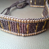 Handcrafted Brown Beaded Bracelet With Gold & Bronze Accents Adjustable Strap Handmade Jewelry