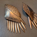 Tribal Brass Dangly Earrings Textured Design Fringe Vintage Large Metal