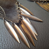 Tribal Brass Dangly Earrings Textured Design Fringe Vintage Large Metal