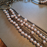 Talbots Multi Layer Strand Faux Pearl Necklace Bronze Chain Statement 22 Inch