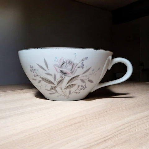 Vintage Memphis Fine China Floral Tea Cup Replacement Rose Pink Gray
