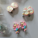 Childrens Clip On Earrings Set of 12 Pairs Unicorns Mermaids Shells Dolphins