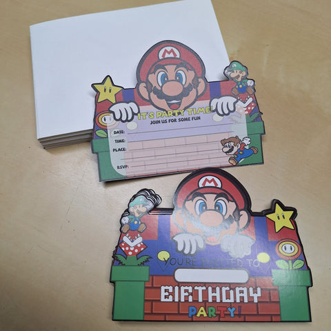 Gamer Birthday Party Invitations With Envelopes 24 Star Power Mario Luigi
