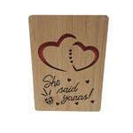 Handcrafted Bamboo Engagement Card With Sweet Hearts Design Wooden She Said Yes