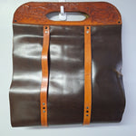 Leather Wood Carrier Holder Embossed Design Dual Handles Deer Cabin Rustic 17 x 40 Inches