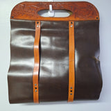 Leather Wood Carrier Holder Embossed Design Dual Handles Deer Cabin Rustic 17 x 40 Inches