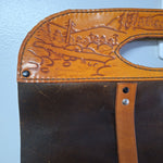 Leather Wood Carrier Holder Embossed Design Dual Handles Deer Cabin Rustic 17 x 40 Inches