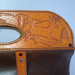 Leather Wood Carrier Holder Embossed Design Dual Handles Deer Cabin Rustic 17 x 40 Inches